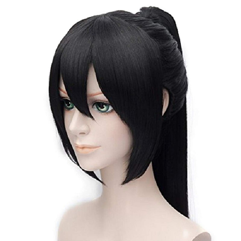 Probeauty Girl Stylish Ponytail Black Straight Cosplay Wig Long Black Wig with Bangs for Women Synthetic Wig Anime Cosplay Wig for Halloween Costume Party+Wig Cap - Image 4